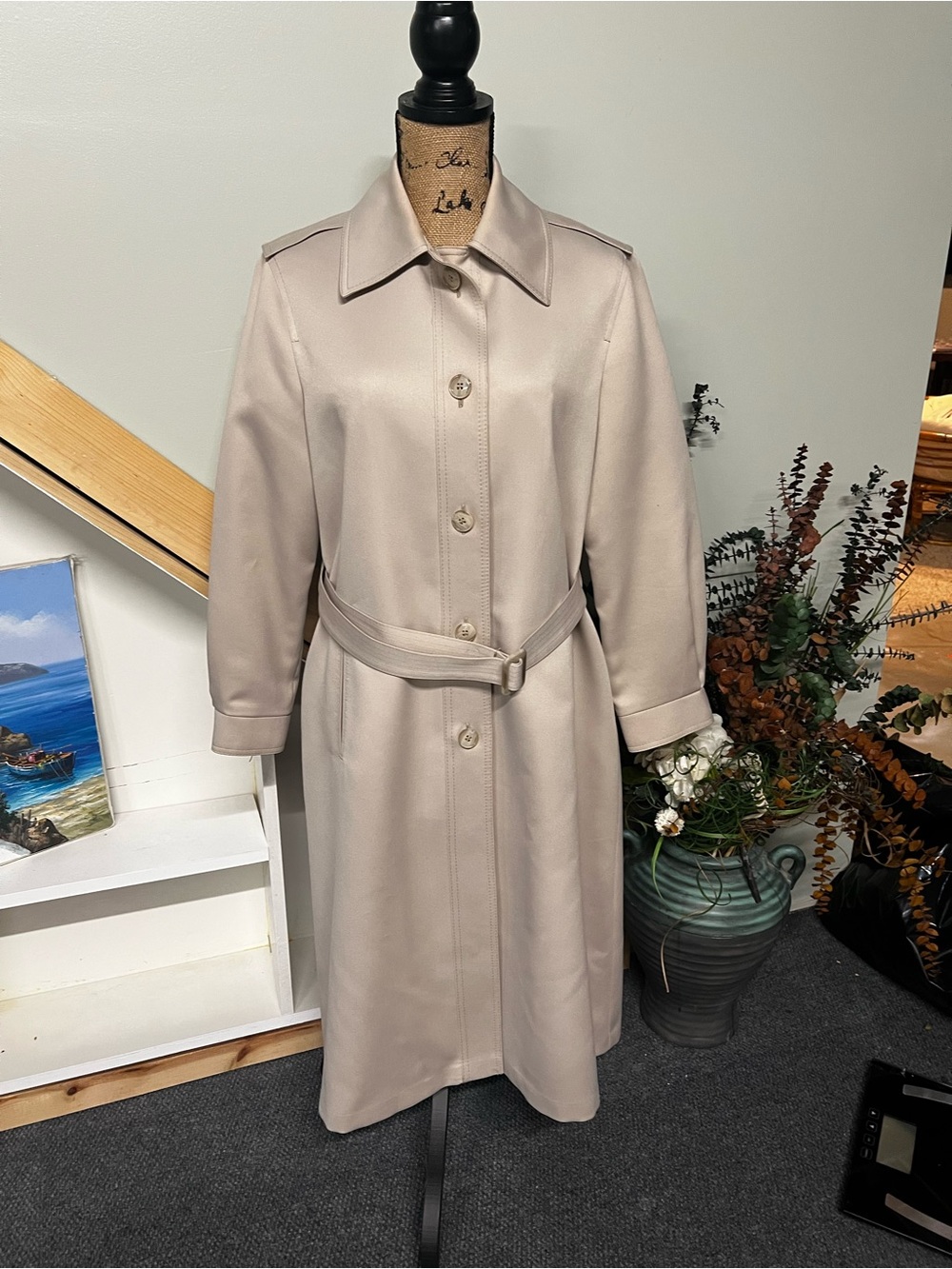 London Fog Light Beige Trench Coat with Belt